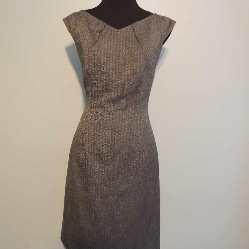 Gray herringbone midi dress